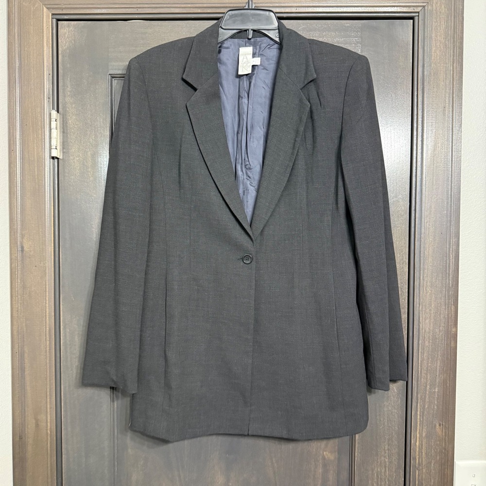 Anne Klein Womens Charcoal Grey Wool Single Button Blazer Size 8 Made in USA